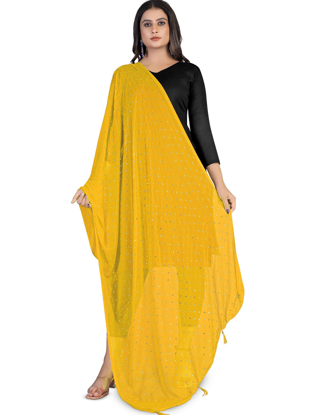 Kemza Polka Dots Foil Printed Chiffon Dupatta