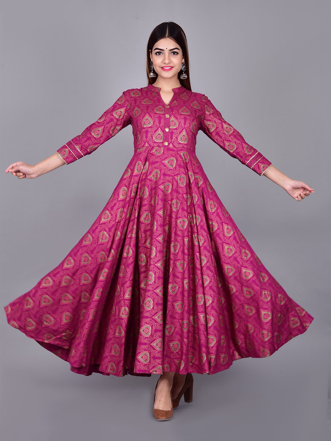 TiRoPatifab Women Ethnic Motifs Printed Mandarin Collar Anarkali Pleated Kurta