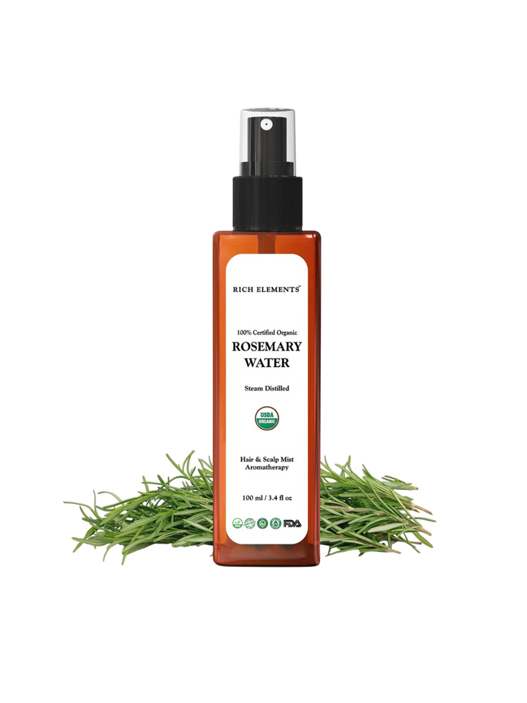 Rich Elements Set Of 2 100% Organic Rosemary Water Spray - 100 ml Each