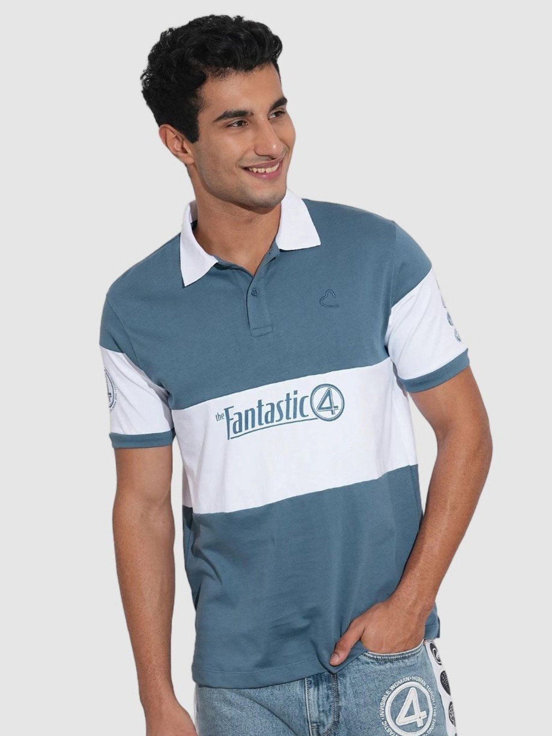 Being Human Men Fantastic 4 Typography Printed Polo Collar Pure Cotton T-shirt