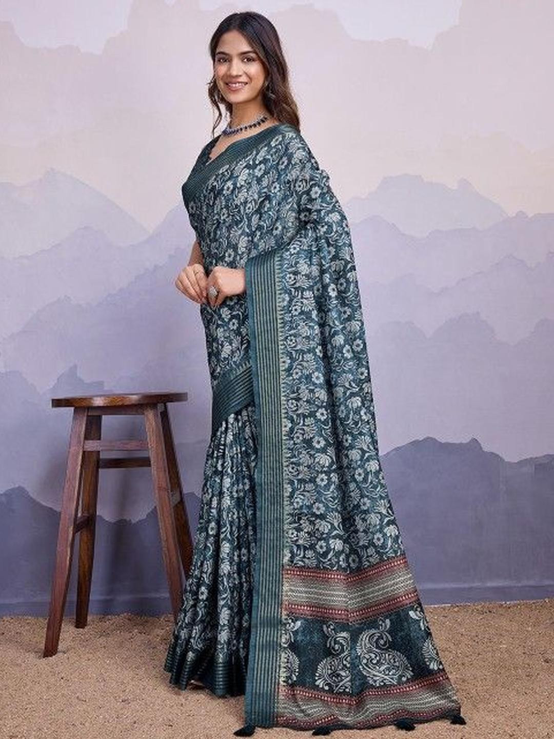 KARAGIRI Blue Poly Silk Festival Saree With Blouse Piece