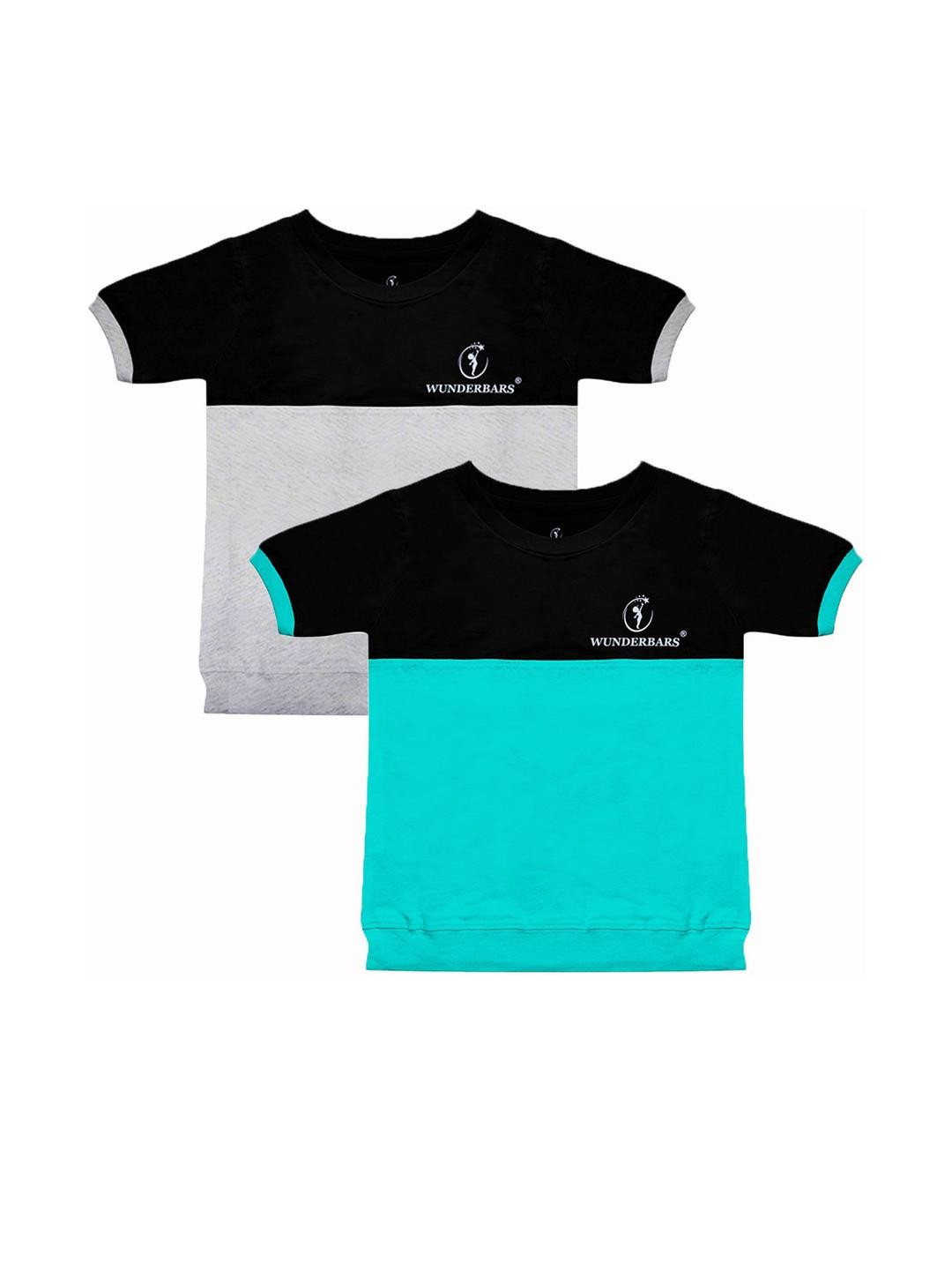 Wunderbars Kids Pack of 2 Colourblocked Pure Cotton T-shirt