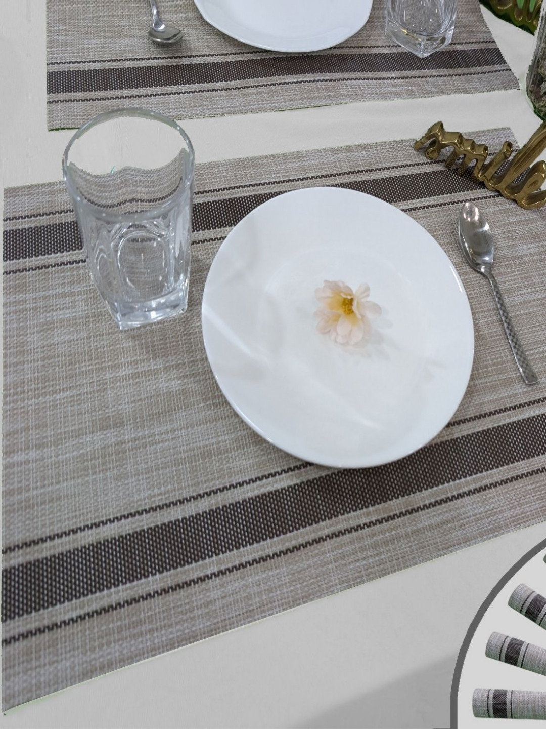 Good Vibes Cream Colored & Black 6 Pieces Heat-Resistant Rectangle Table Placemats