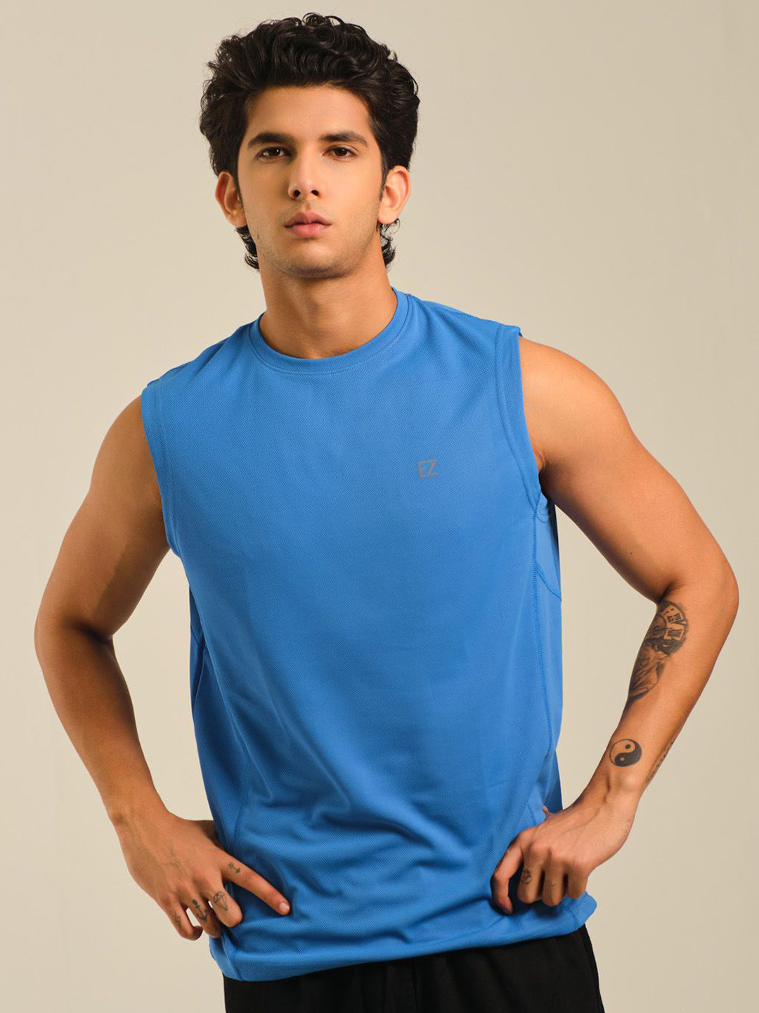 EAZY Men Round Neck Dry Fit Gym Vest EZ_QDRN_IBLUE_S