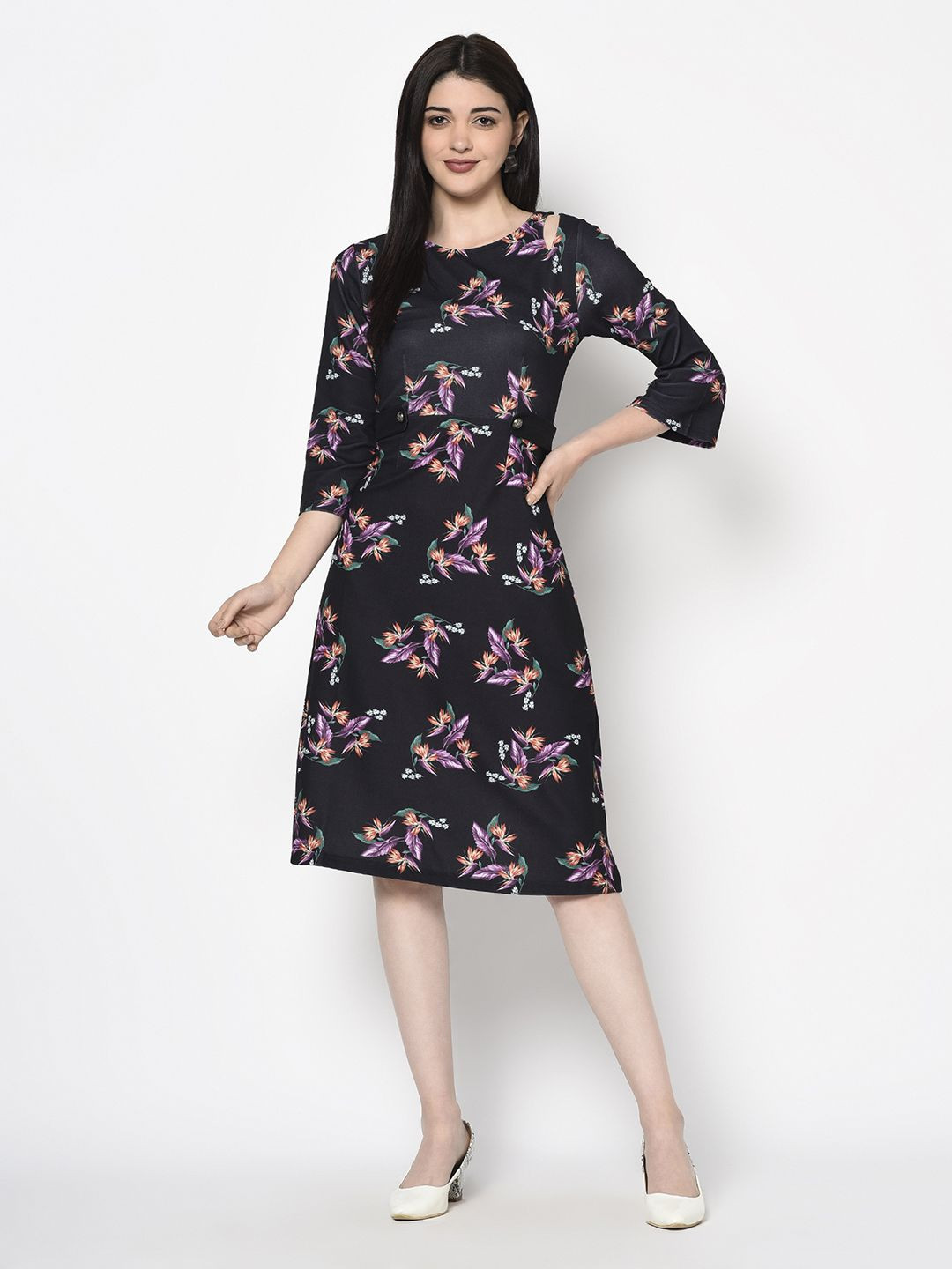 Miss Grace Women Floral Printed Cut Outs Sheath Dress