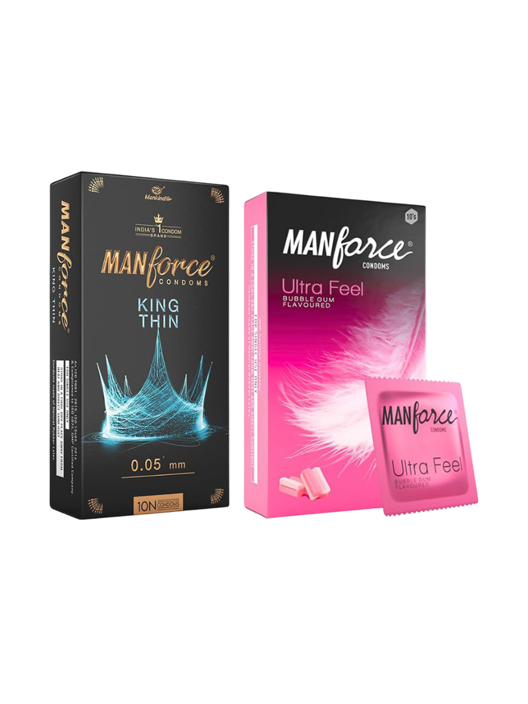 Manforce Set Of 2 King Thin Ultra-Thin & Ultra Feel Bubble Gum Condoms - 10 Pcs Each
