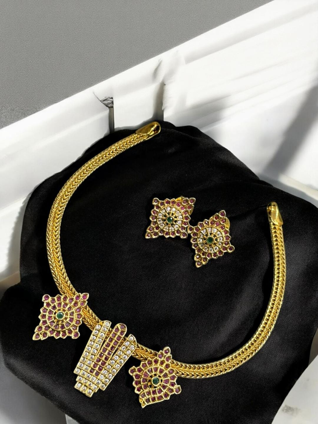 K C JEWELZ Gold Plated American Diamond Studded Jewellery Set