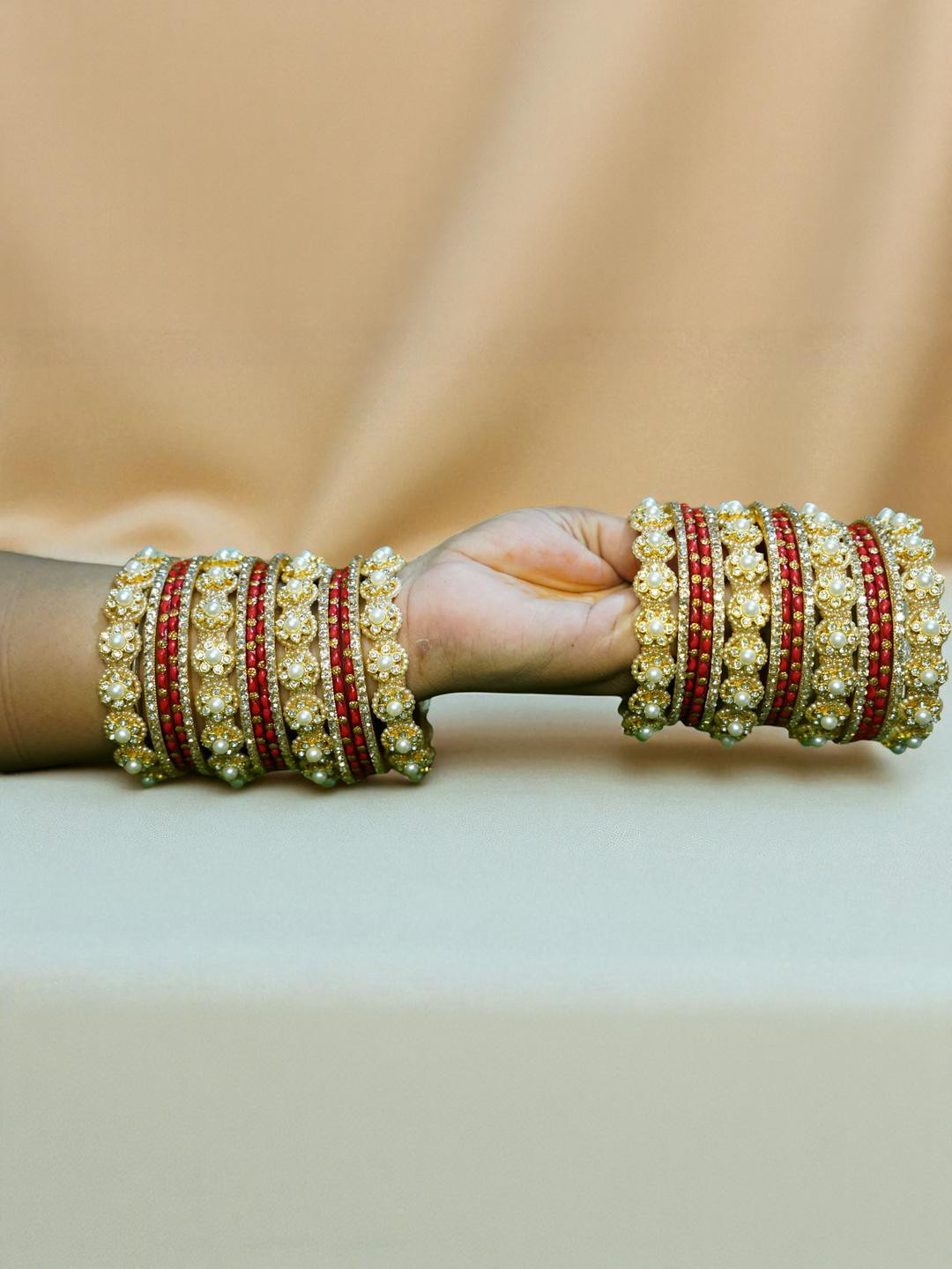 Nari Nakhre Set Of 32 Red Glass Zircon Bangles
