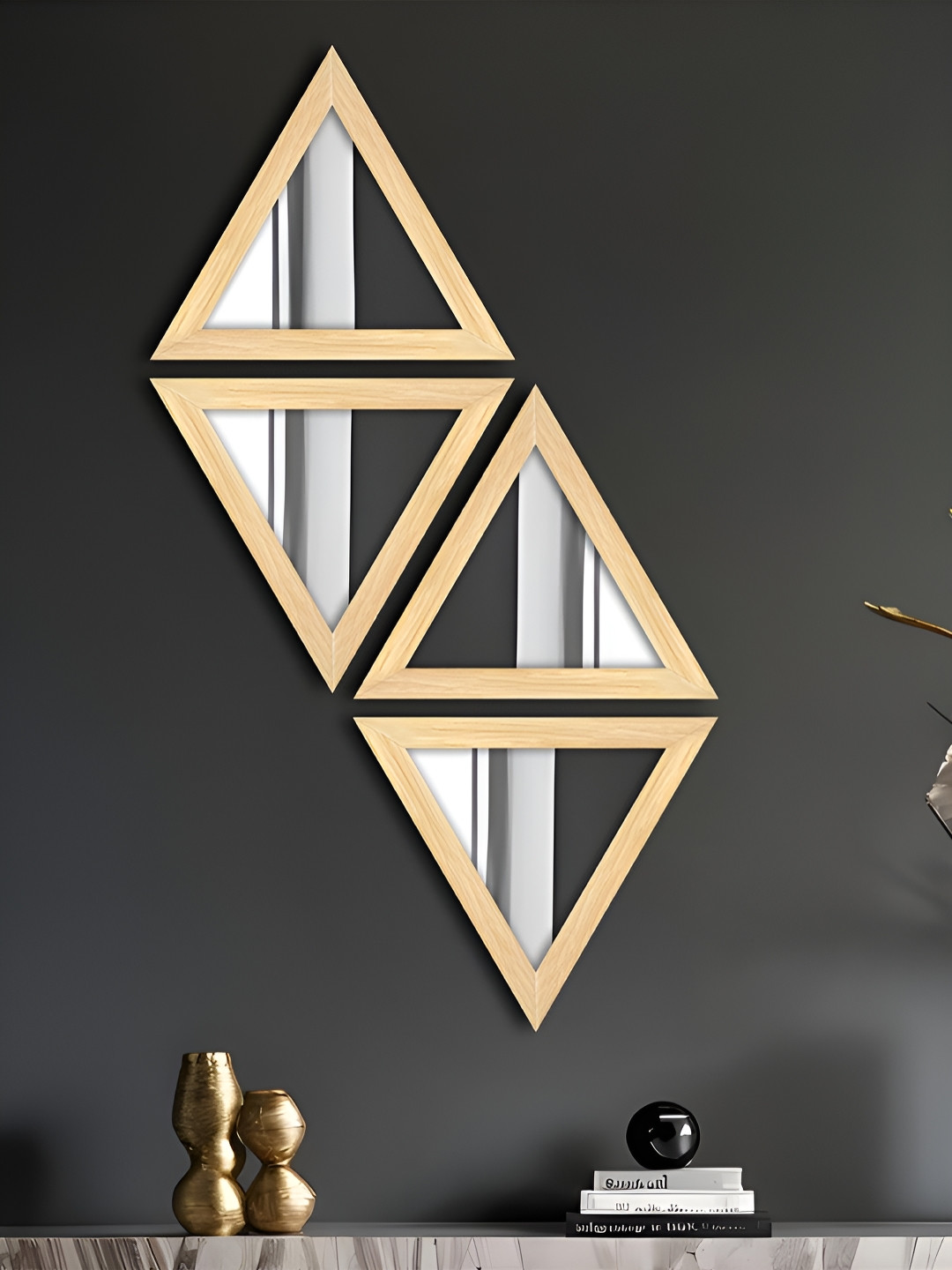 Art Street Beige 4 Pieces Triangular Shape Hanging Hook Wall Mirrors