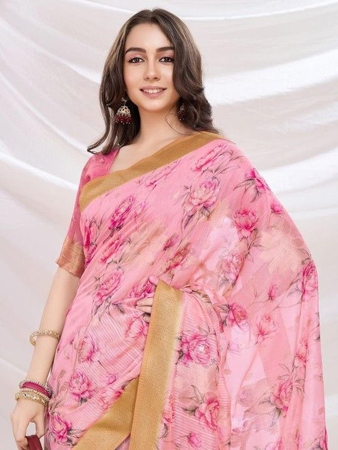 KARAGIRI Pink Banarasi Saree With Blouse Piece