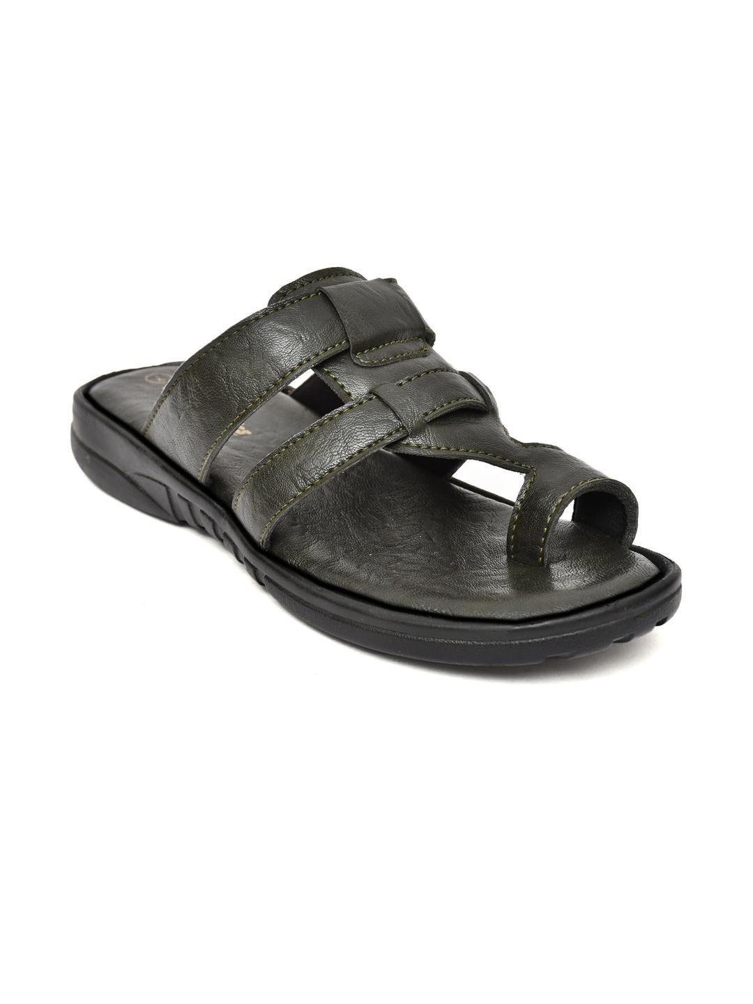 REAL BLISS FOOTWEAR Men Olive Green Synthetic Leather Comfort Sandals