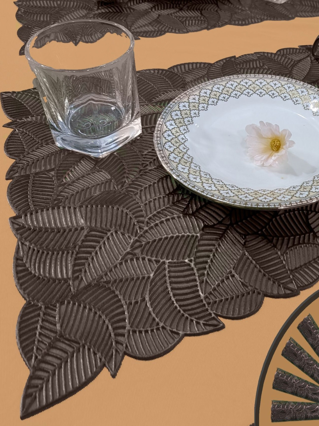 Good Vibes 6 Pieces Bronze Floral Rectangle Table Placemats