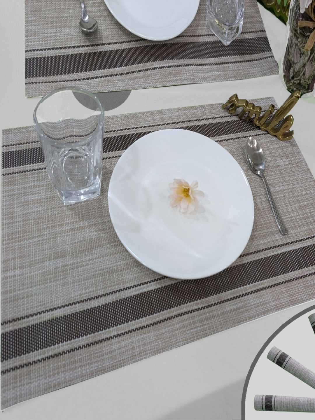 Good Vibes 4 Pieces Cream & Brown Striped Rectangle Table Placemats