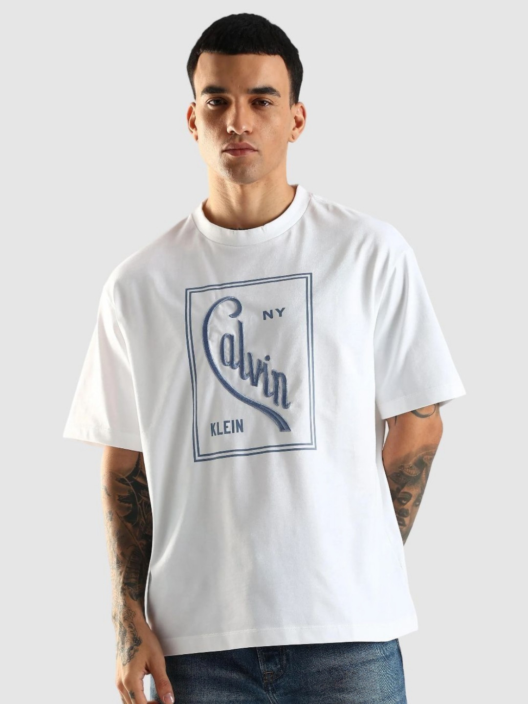 Calvin Klein Jeans Men Brand Logo Printed Round Neck Pure Cotton Relaxed Fit T-shirt