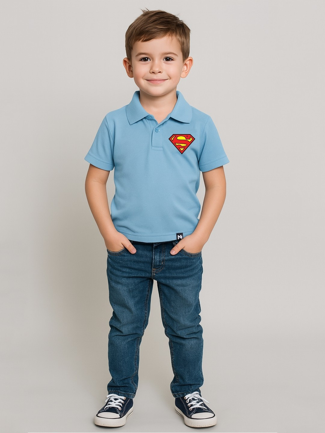 YK X Minute Mirth Boys Superman Applique Polo Collar T-shirt