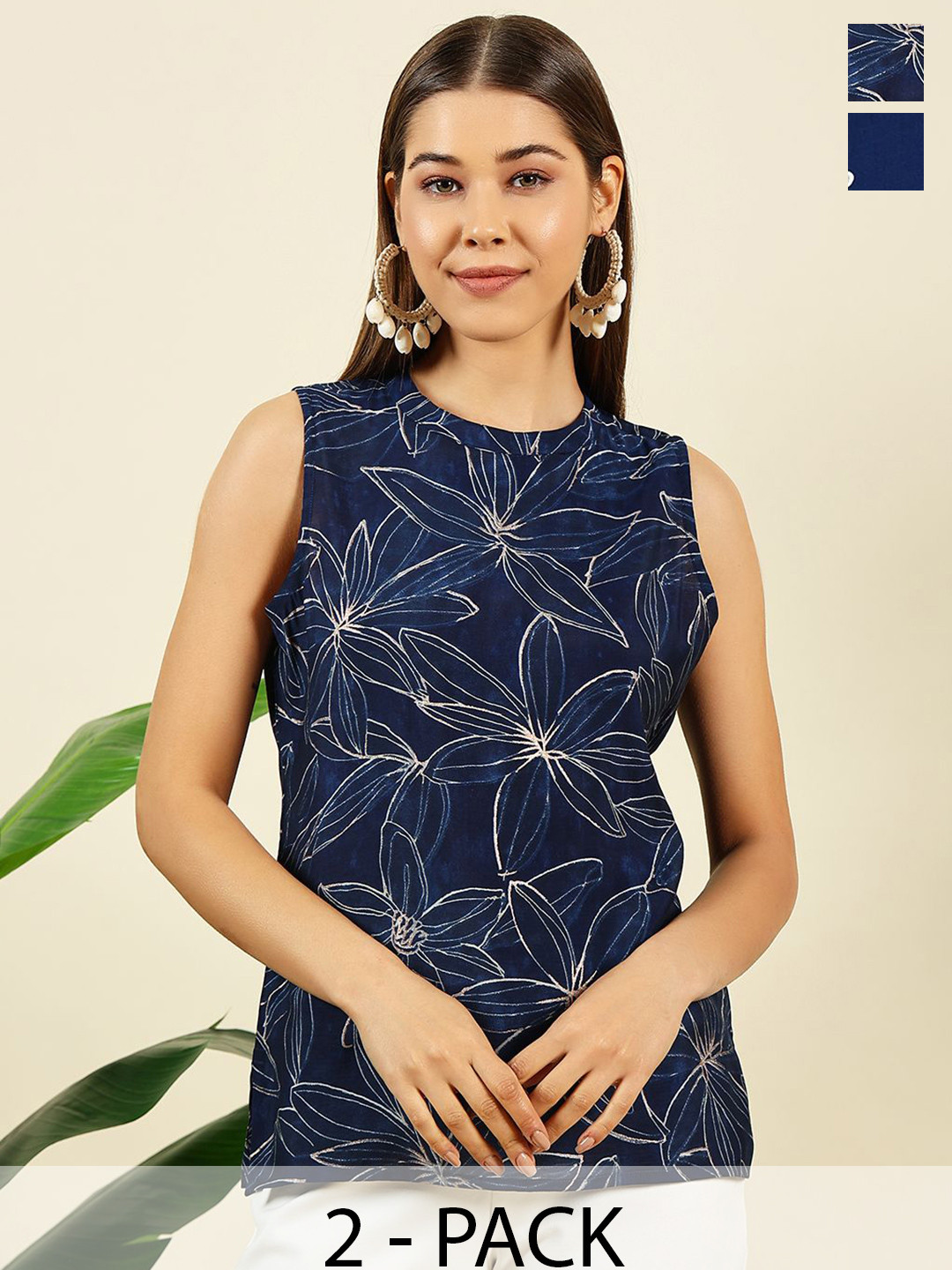 THE FAB FACTORY Women Pack of 2 Floral Printed Sleeveless Tops
