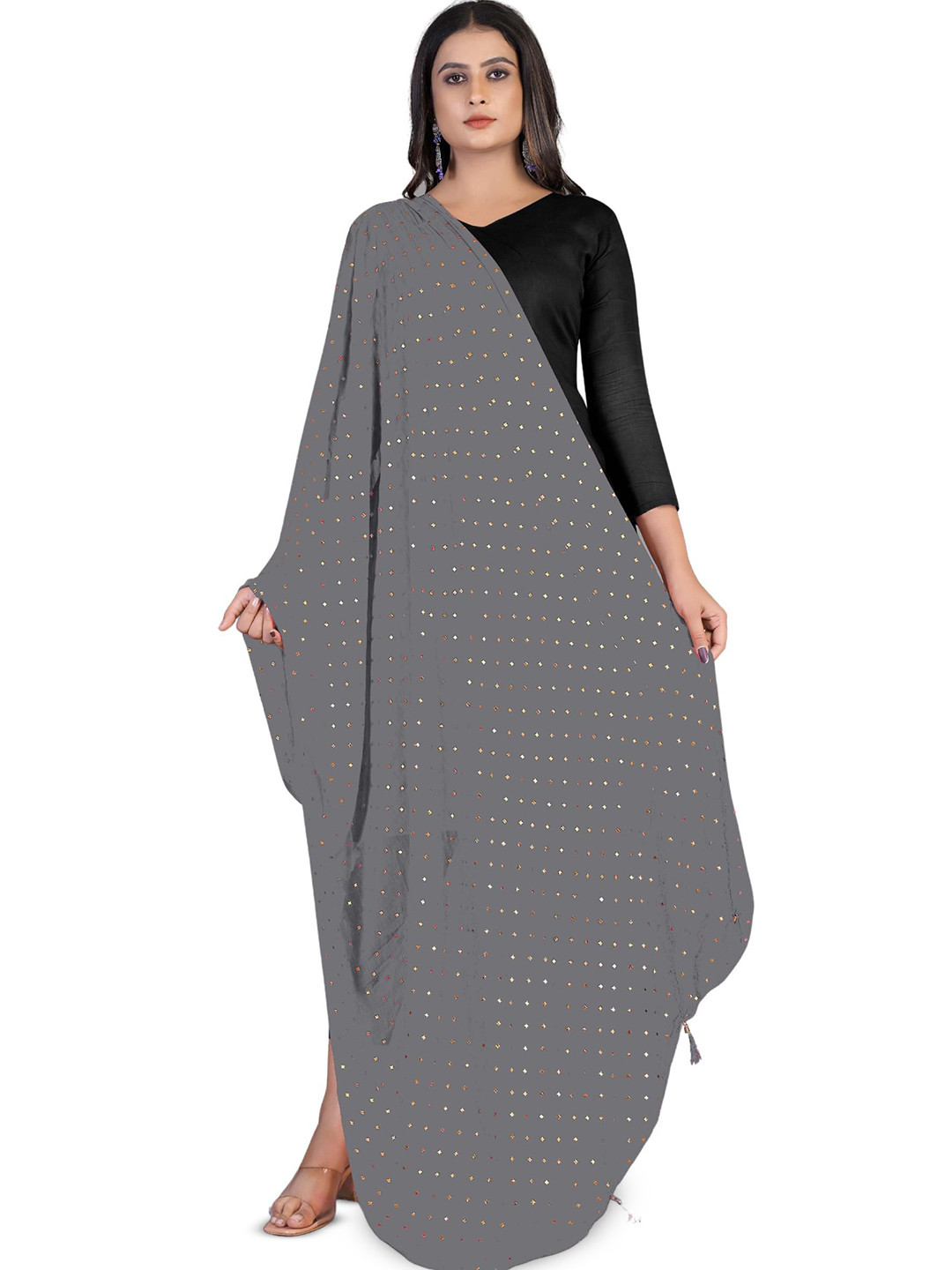 Kemza Polka Dots Foil Printed Chiffon Dupatta