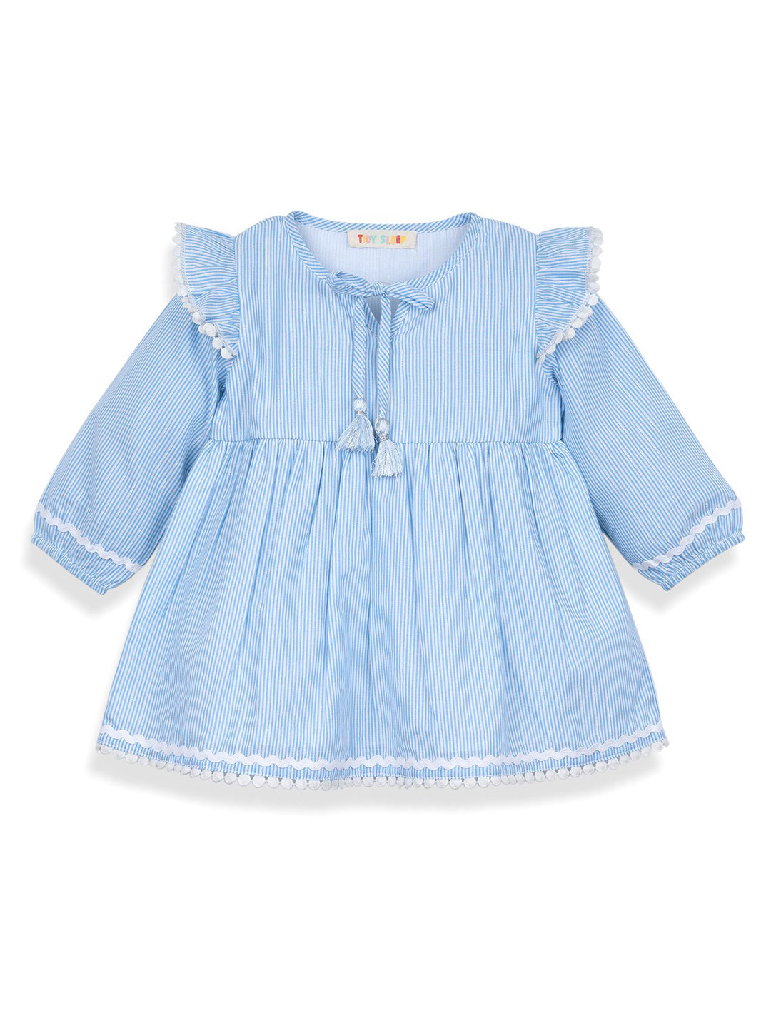 TIDY SLEEP Girls Tie-Up Neck Striped Fit & Flare Dress