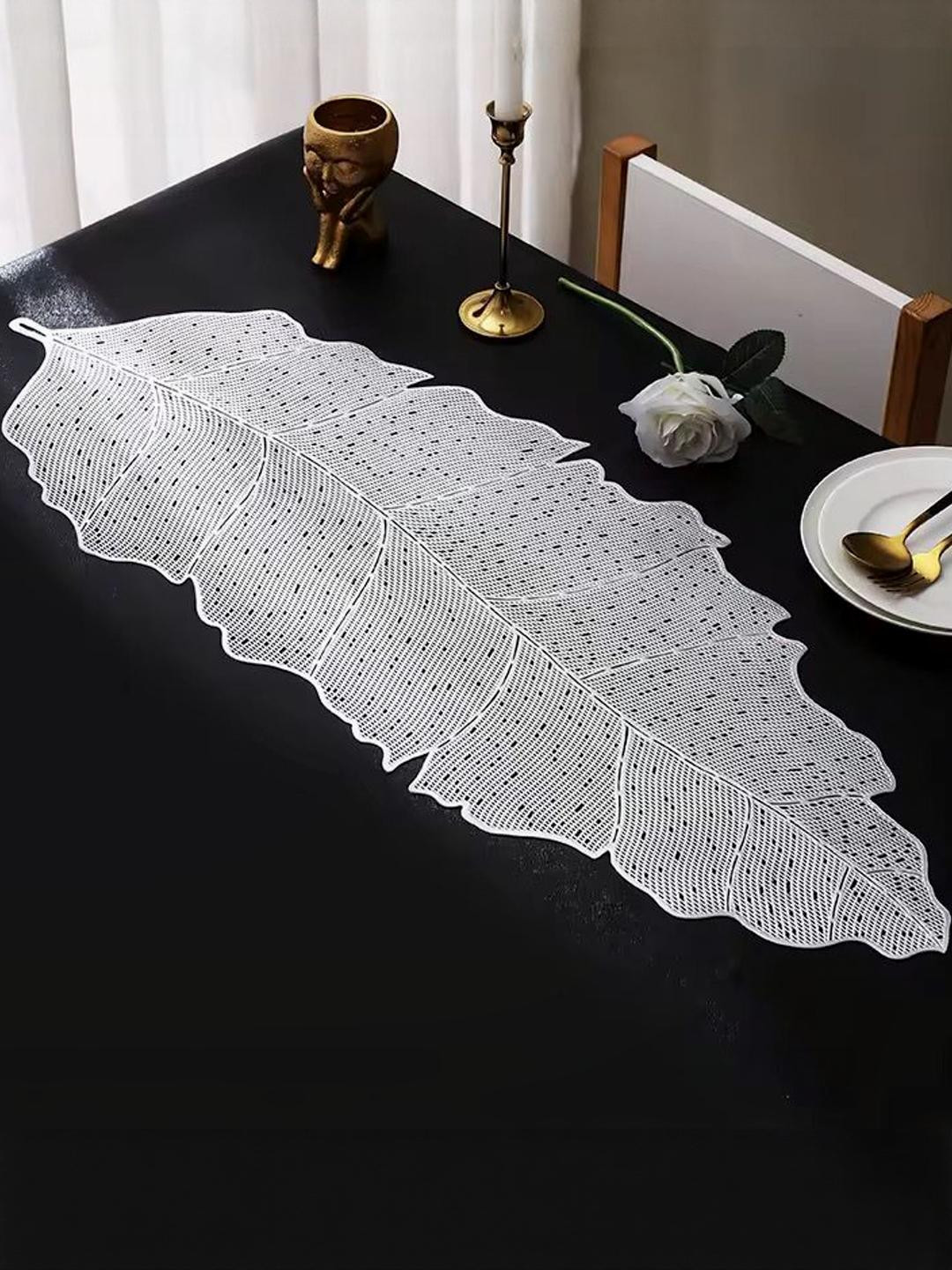 MONKDECOR Rexine Cutwork Waterproof Table Runner