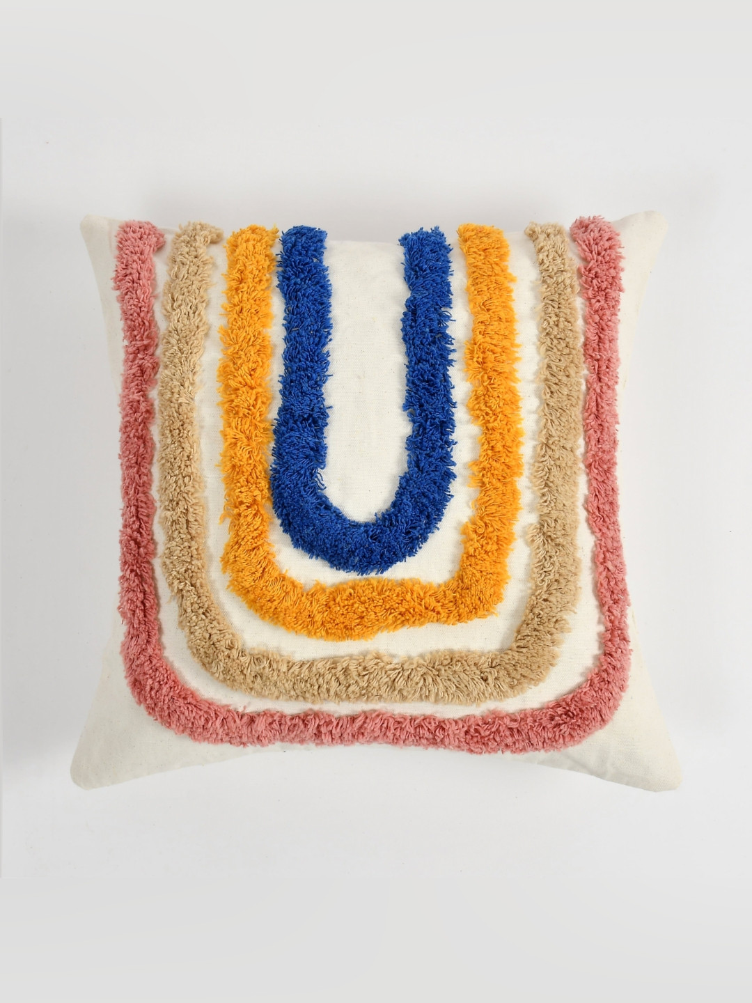 Textile and Beyond Off White Gemetric Woven Design Square Shaped Cotton Cushion Cover