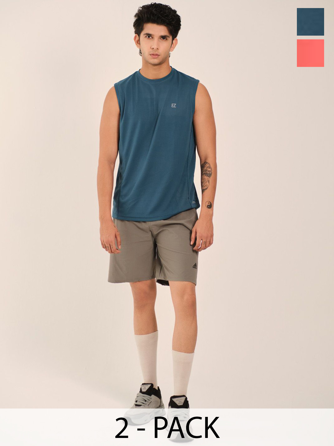 EAZY Pack Of 3 Round Neck Dry-Fit Tank Vests EZ_QDRN_BLUEC_METALM_CORAL_S