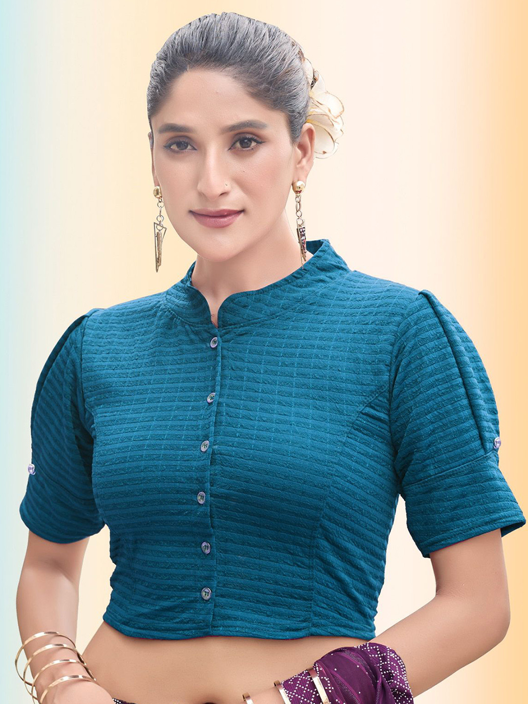 Moda Rapido Woven Design Mandarin Collar Saree Blouse