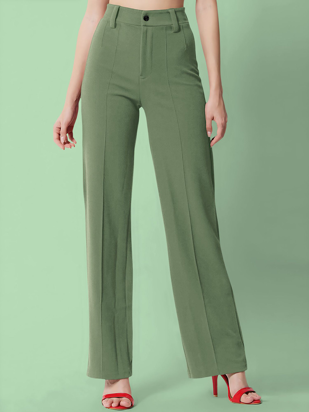Dream Beauty Fashion Women Straight Fit High-Rise Easy Wash Pleated Regular Trousers