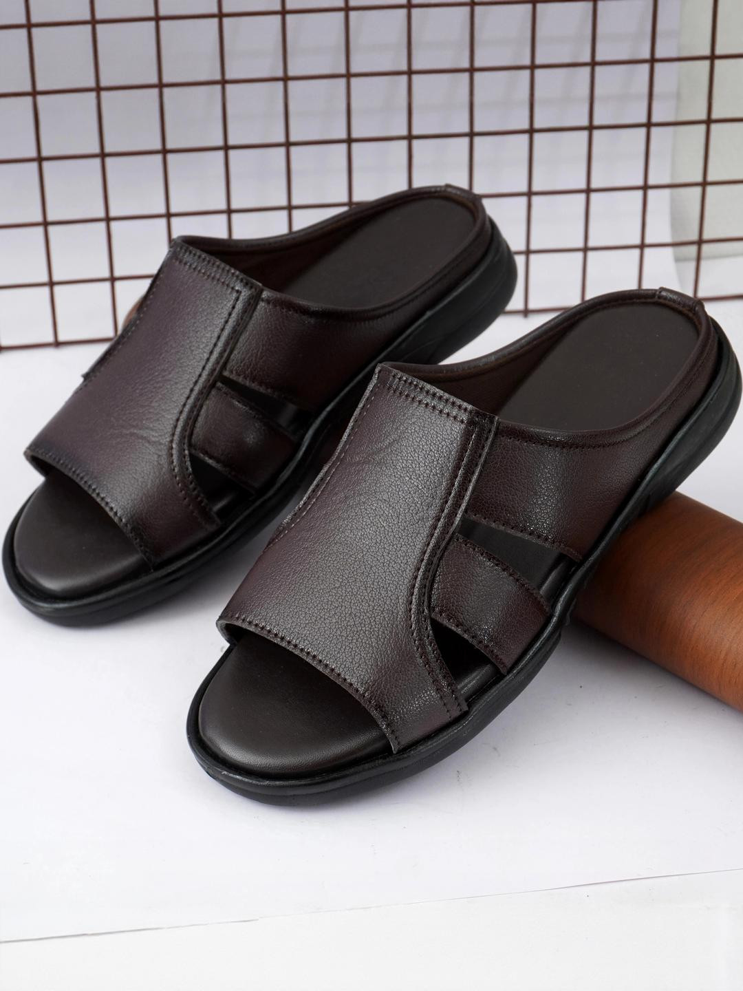 REAL BLISS FOOTWEAR Men Brown Synthetic Leather Comfort Sandals