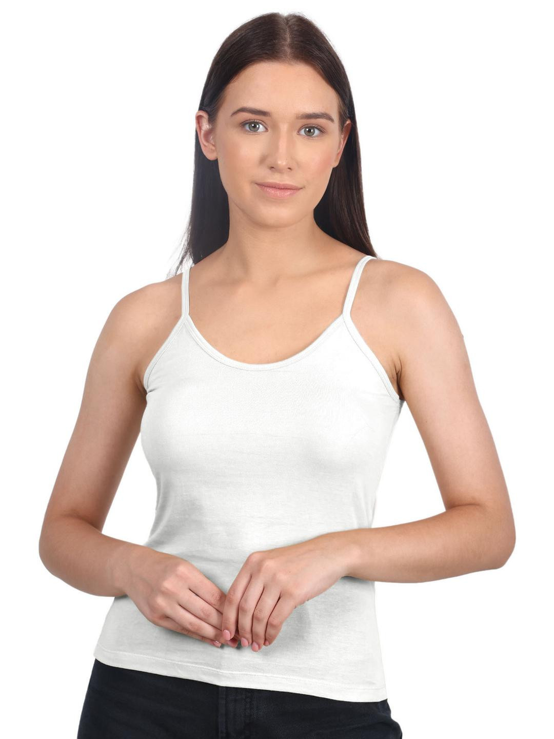 VANILA Women White Cotton Camisole Non-Adjustable Straps Tank Top