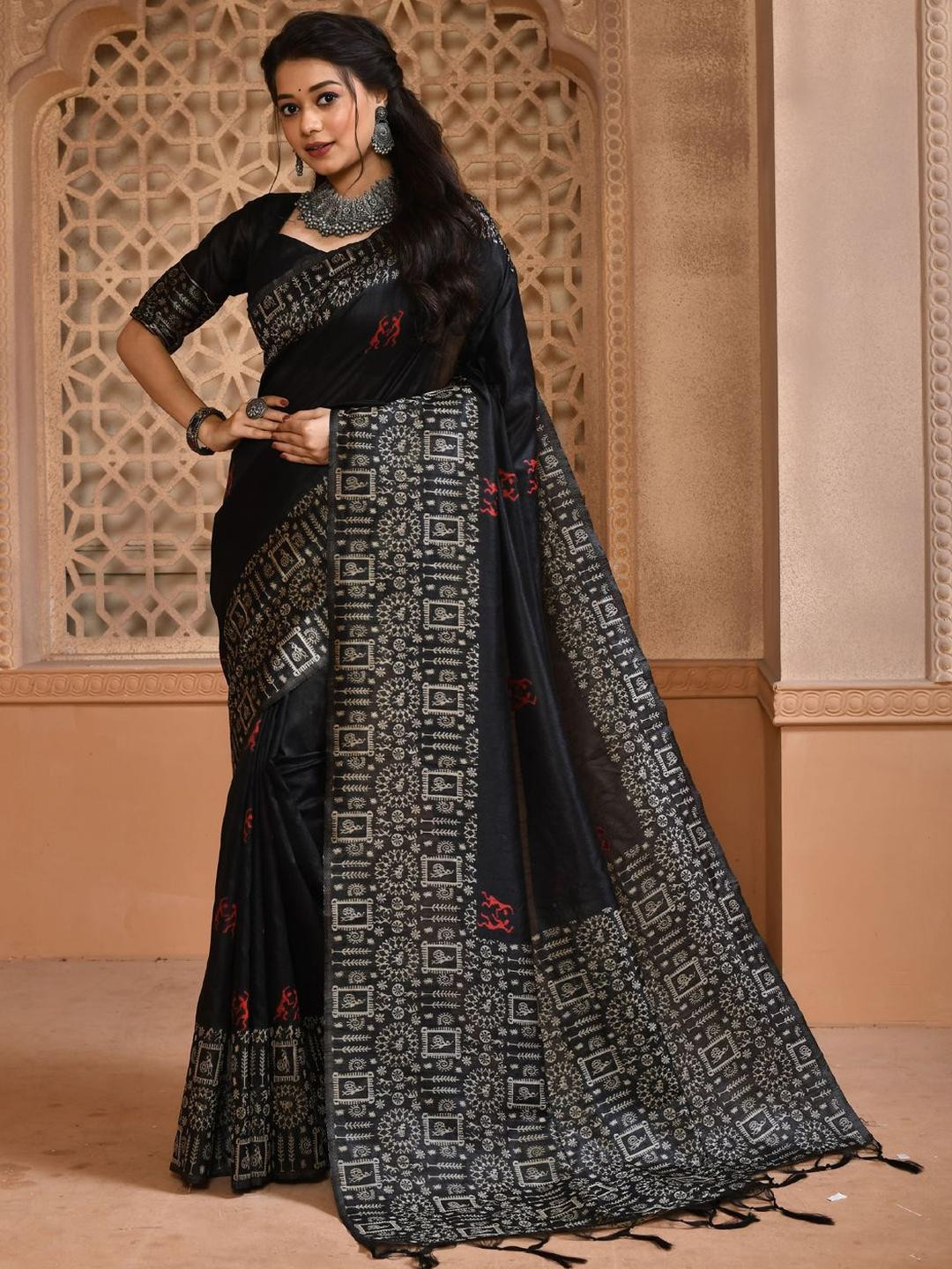 KALINI Kalamkari Woven Design Saree with Blouse Piece