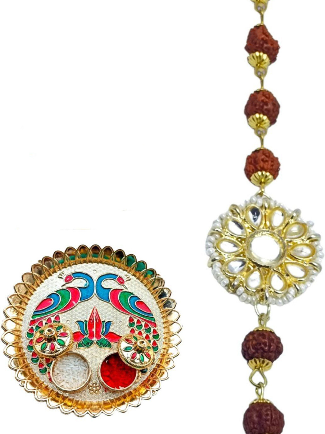 V FASHION JEWELLERY Stone-Studded Rakhi With Pooja Thali Gift Set