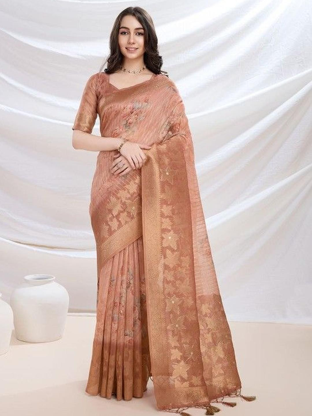 KARAGIRI Coral Cotton Blend Festive Wear Saree With Blouse Piece