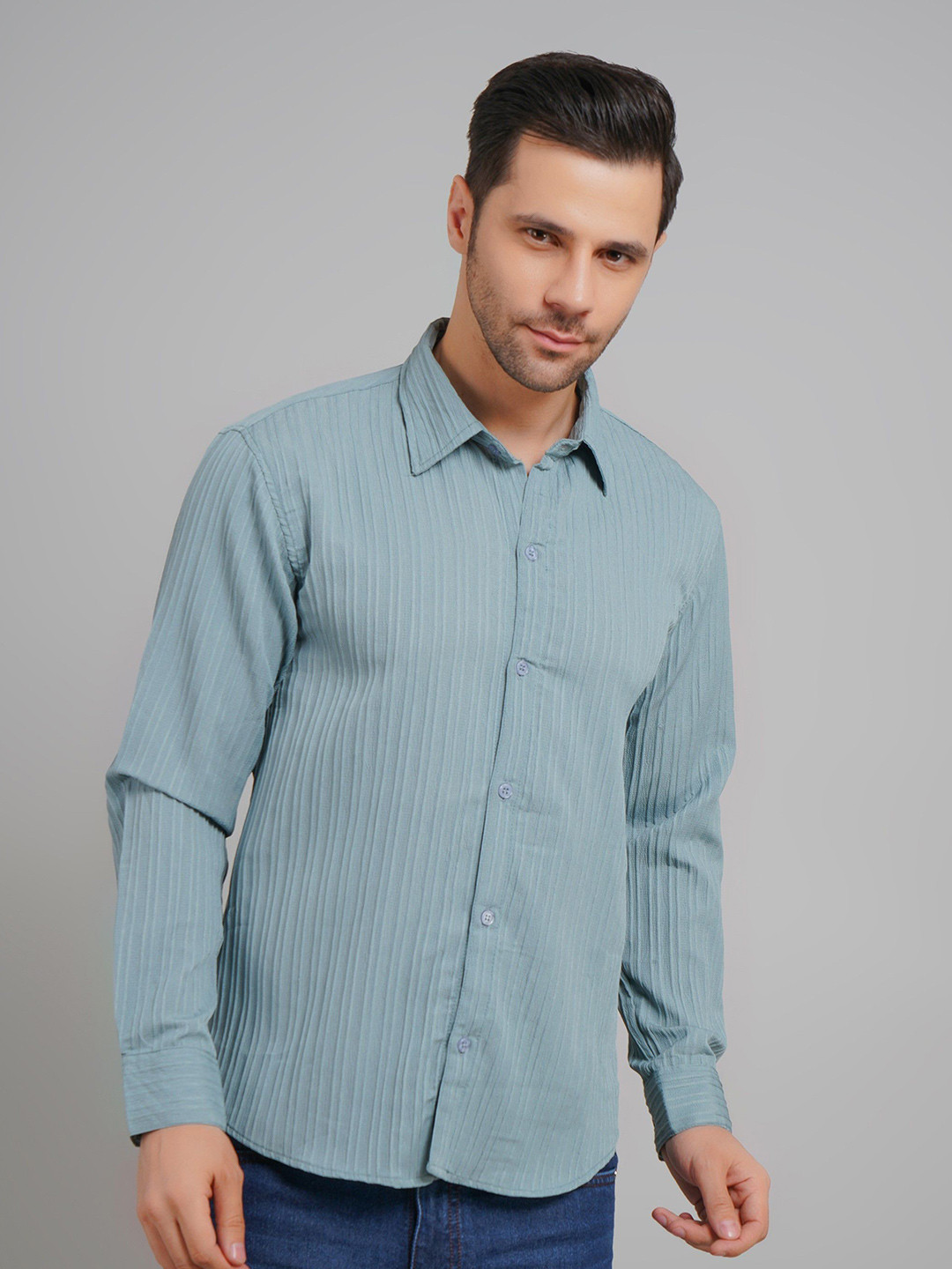 Kasendra Men Comfort Fit Textured Spread Collar Casual Shirt
