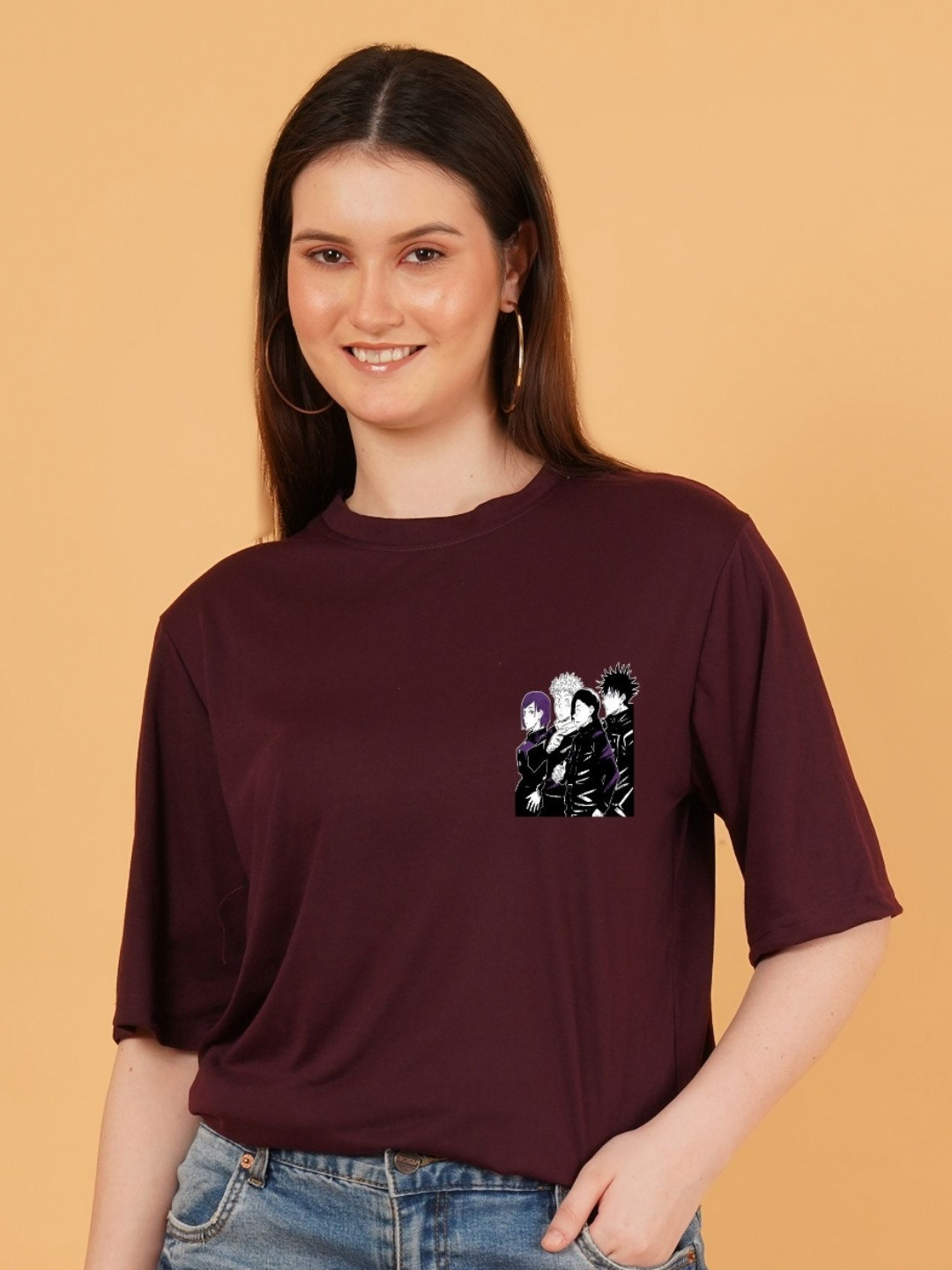 Kasendra Women Jujutsu Kaisen Graphic Printed Round Neck Cotton Oversized T-shirt