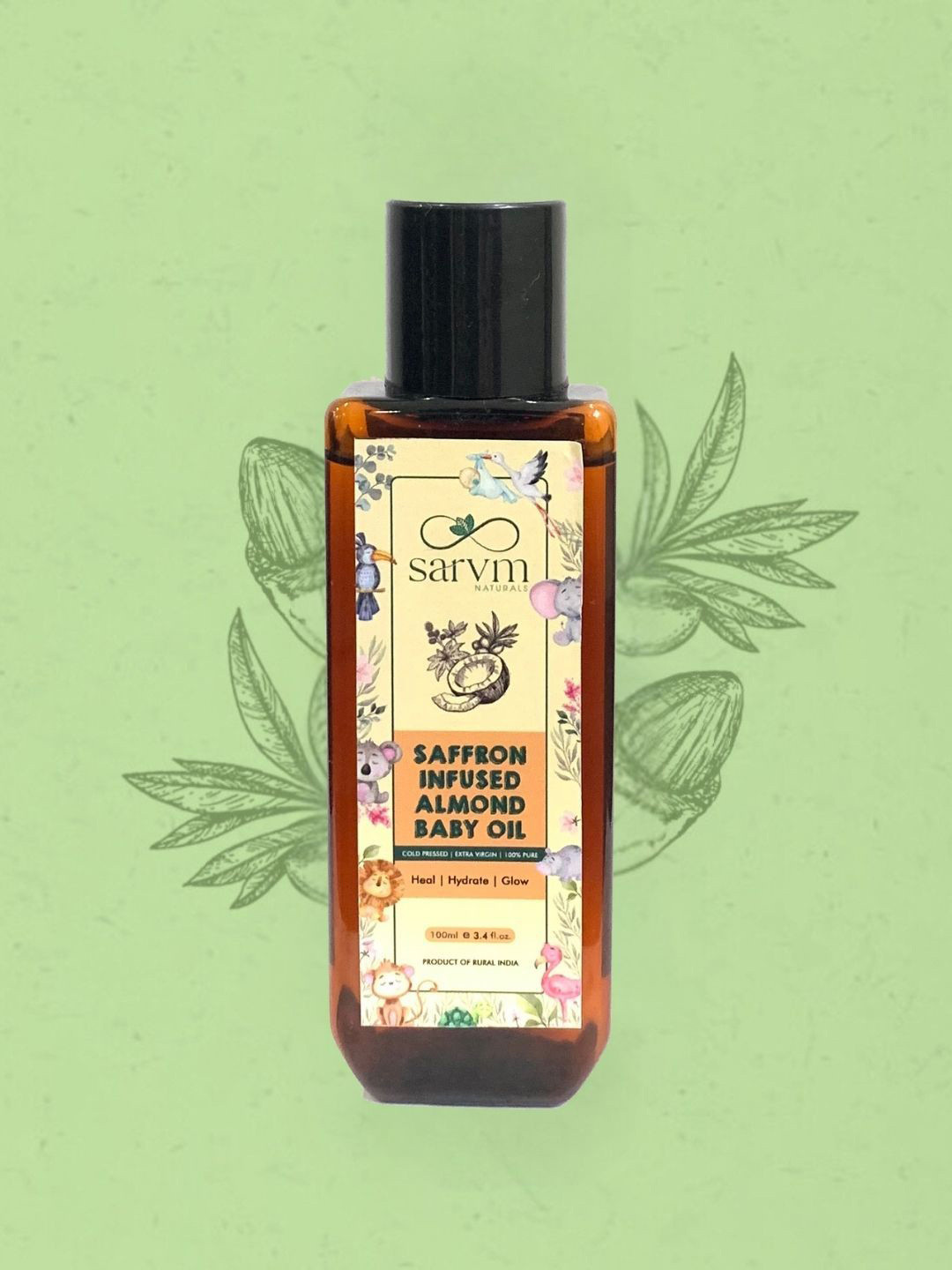 Sarvm Naturals Kashmiri Saffron Almond Baby Oil For Skin Nourishment - 100 ml