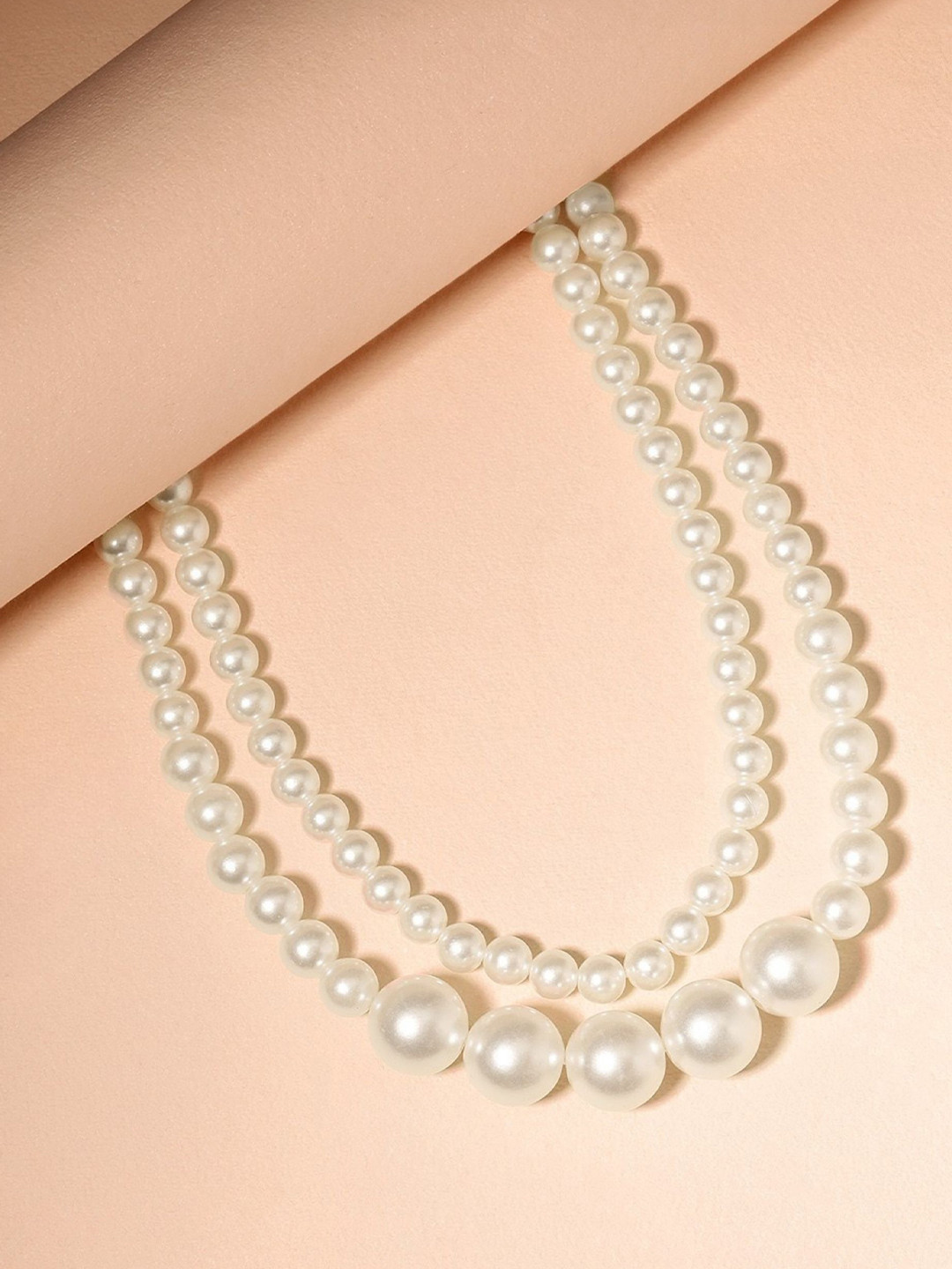 MANSIYAORANGE Rhodium-Plated 2 Layer Pearls Beaded Layered Statement Necklace