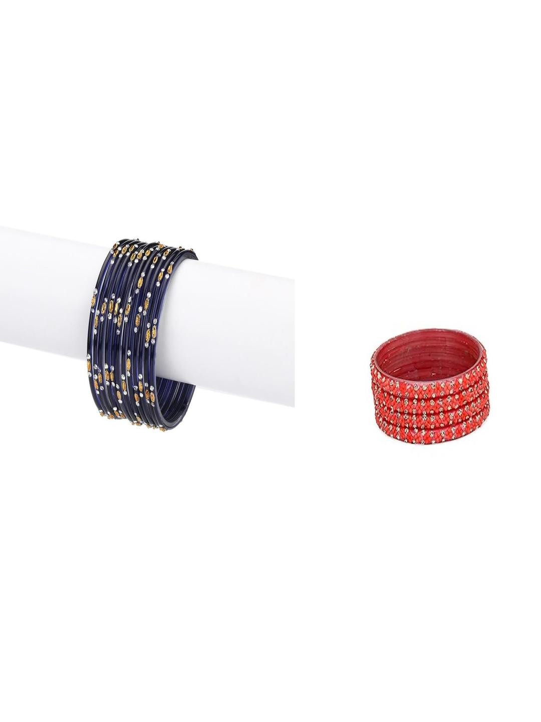 1ST TIME Set Of 16 Blue And Pink Glass Artificial Stones Bangles
