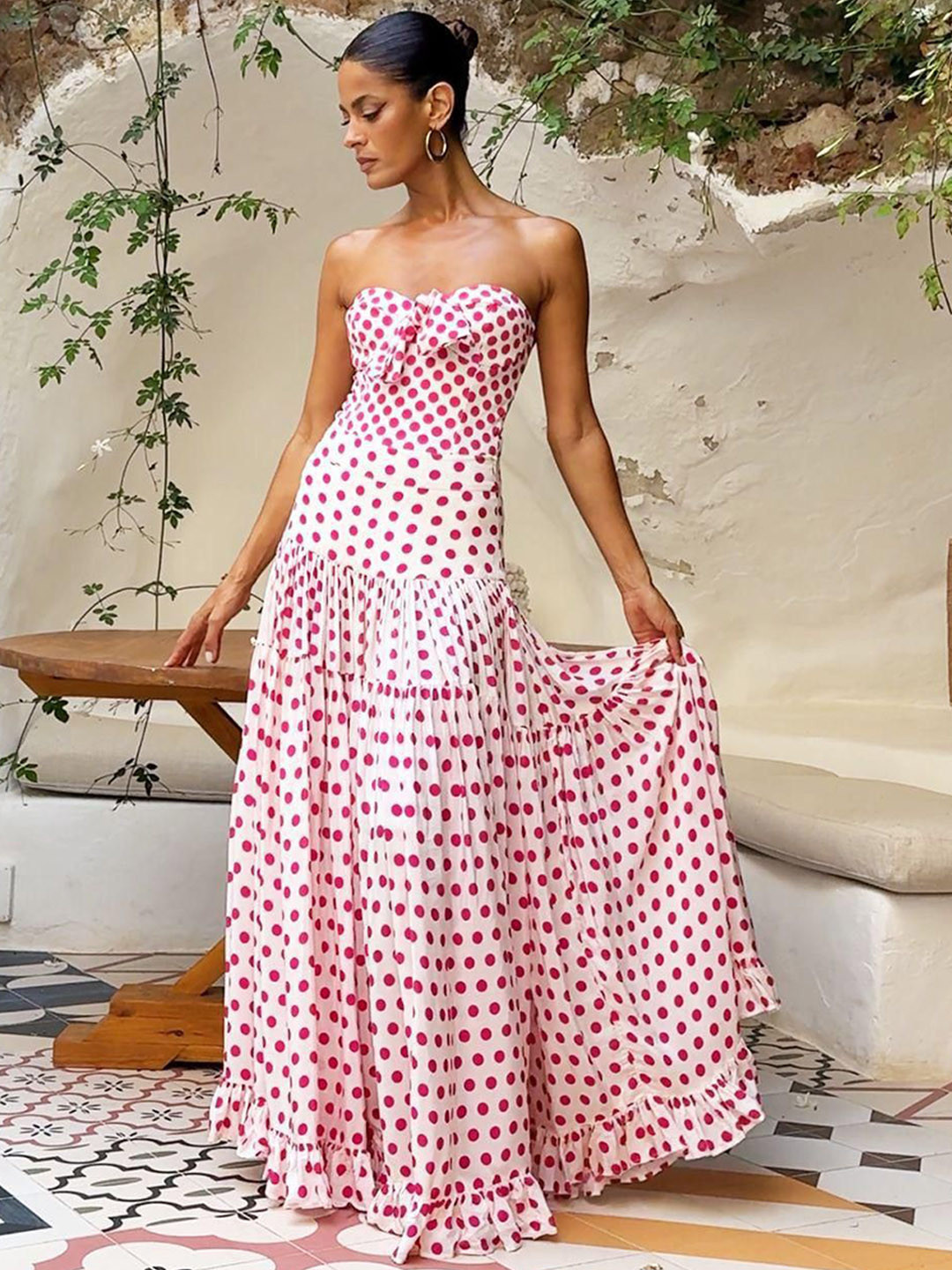 Miss Mosa By Akanksha  Pink Genesis Polka Swimsuit With Skirt