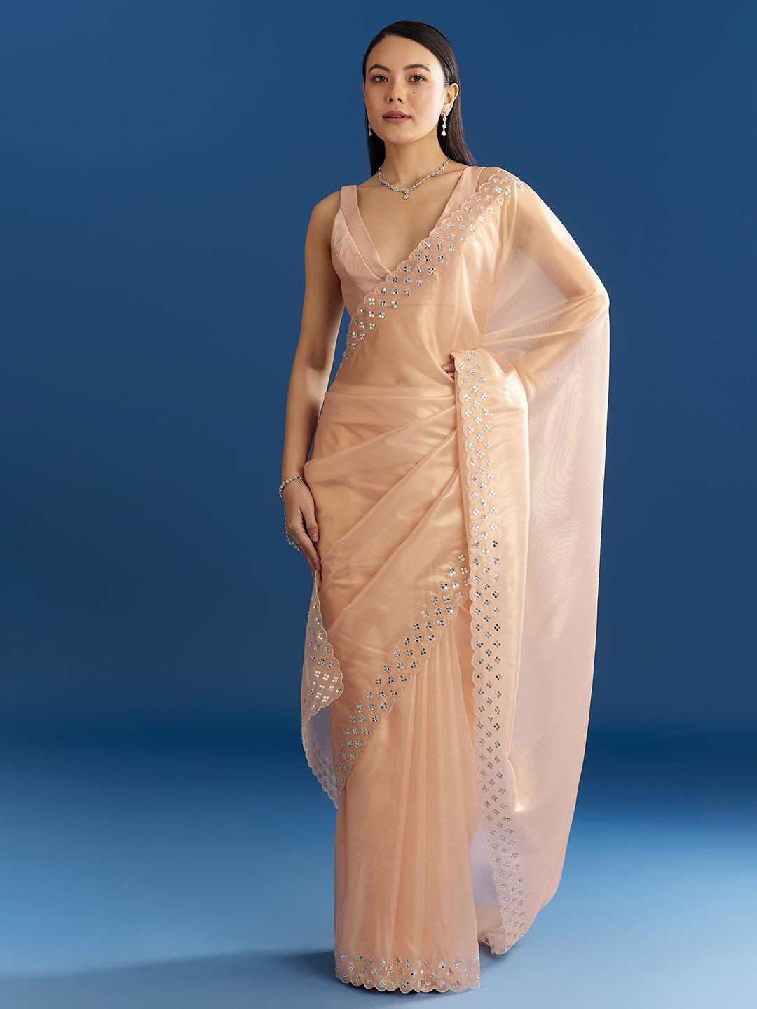 KALKI Fashion Embellished Border Beads and Stones Organza Saree