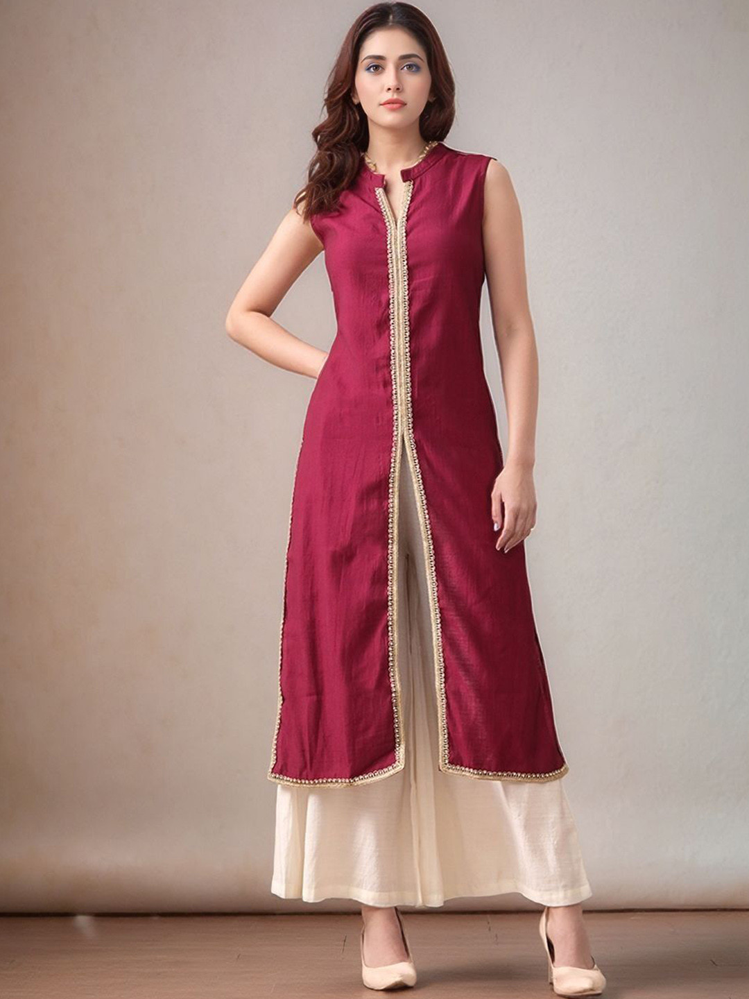 Sangria Women Solid Kurta with Palazzos