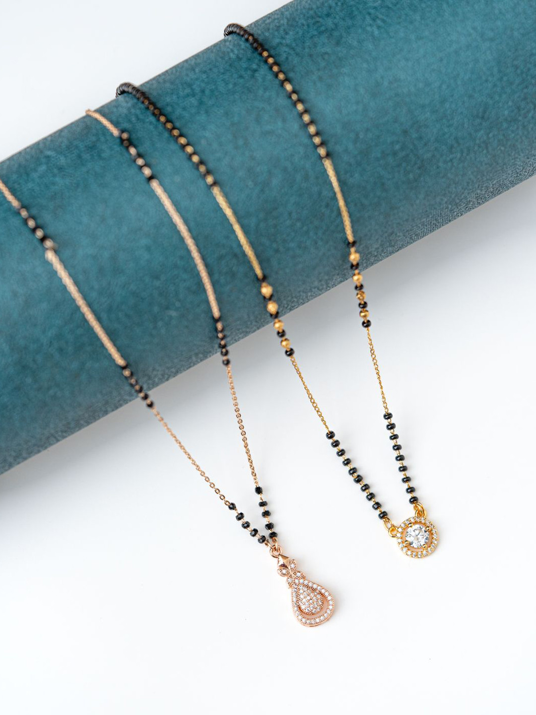 Zeraki Jewels Garima & Emily Set Of 2 Gold Plated Artificial Stones Studded Mangalsutra