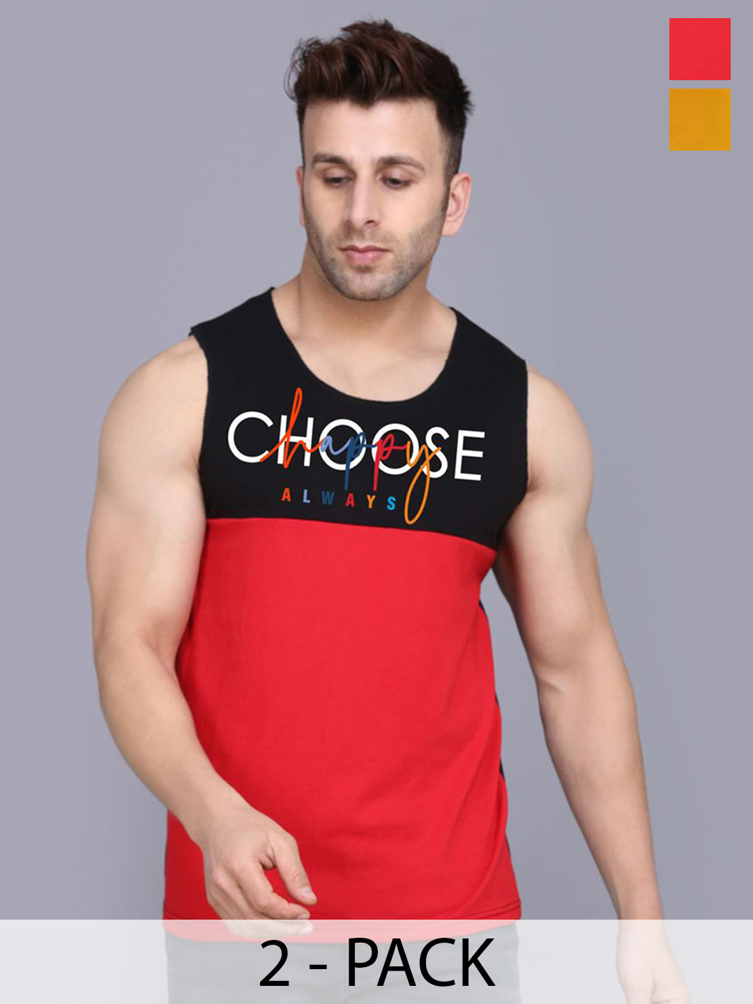 SLOWLORIS Men Pack Of 2 Printed Combed Cotton Gym Vest