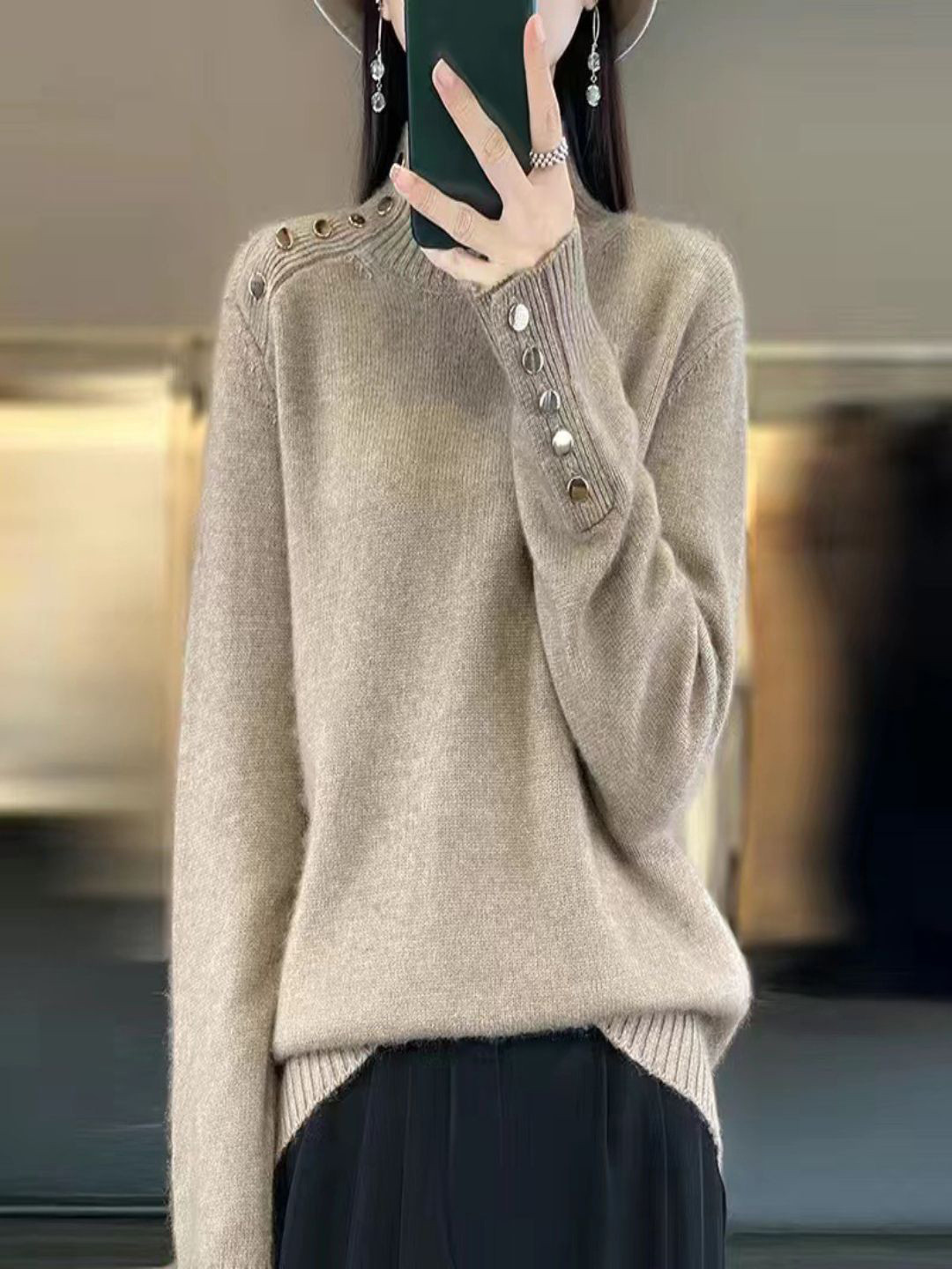 StyleCast Mock Neck Sweater With Button Details