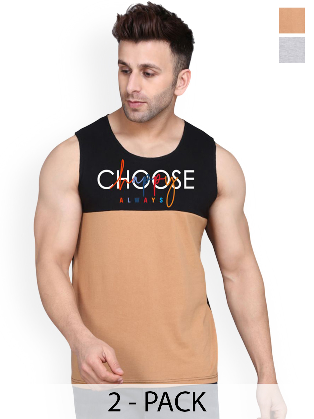 SLOWLORIS 2-Pc Printed Combed Cotton Gym Vests VSL26 CMB(CHS BLACKRUST)(CHS BLACKGREY)