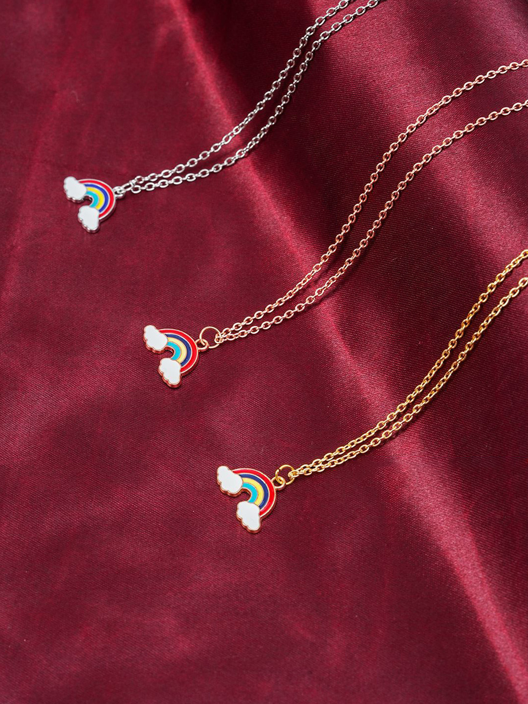 STYOLLO Set Of 3 Rainbow & Cloud Contemporary Pendants With Chains