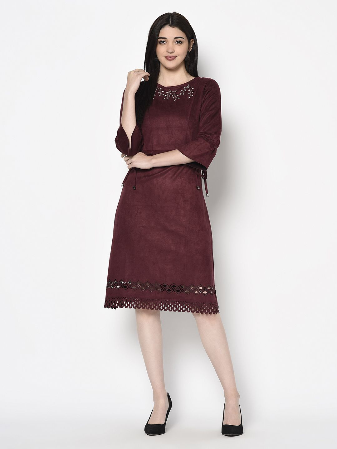 Miss Grace Embellished Belted Schiffli Shift Dress