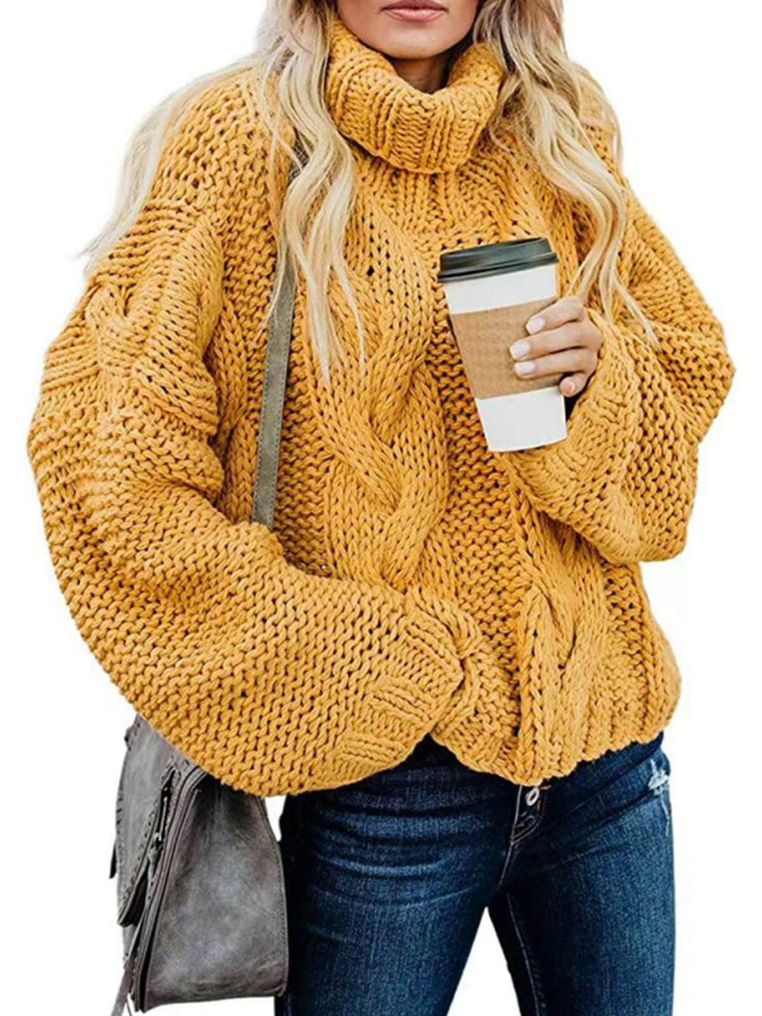 StyleCast Women Yellow Solid Long Sleeves High Neck Sweaters