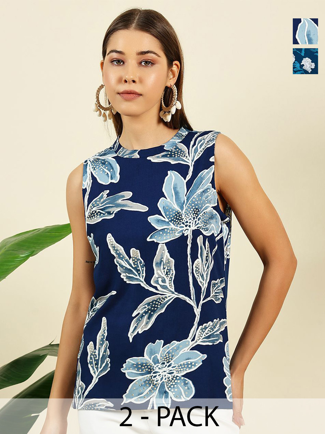 THE FAB FACTORY Women Pack of 2 Floral Printed A-Line Top