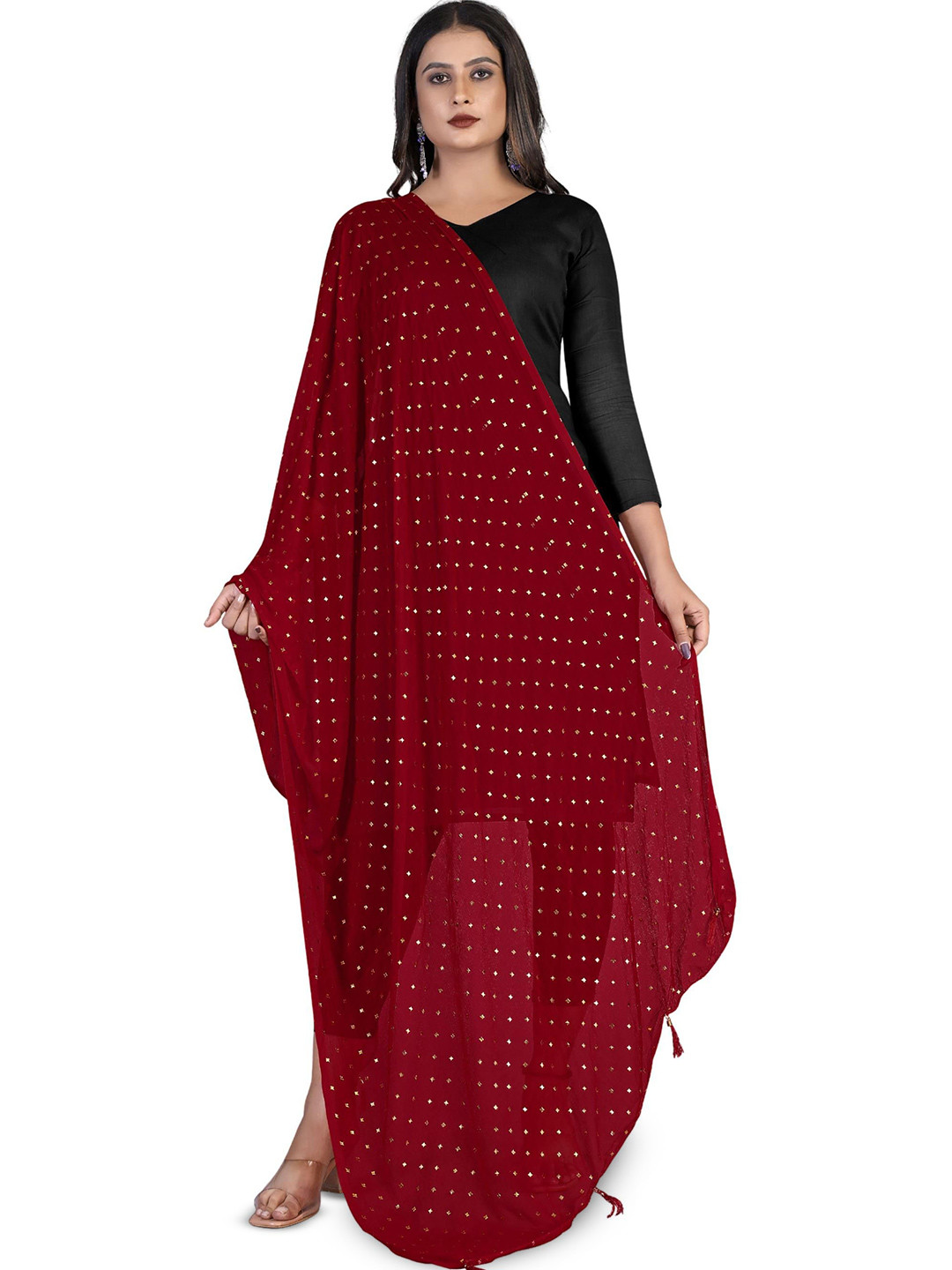 Kemza Polka Dots Foil Printed Chiffon Dupatta