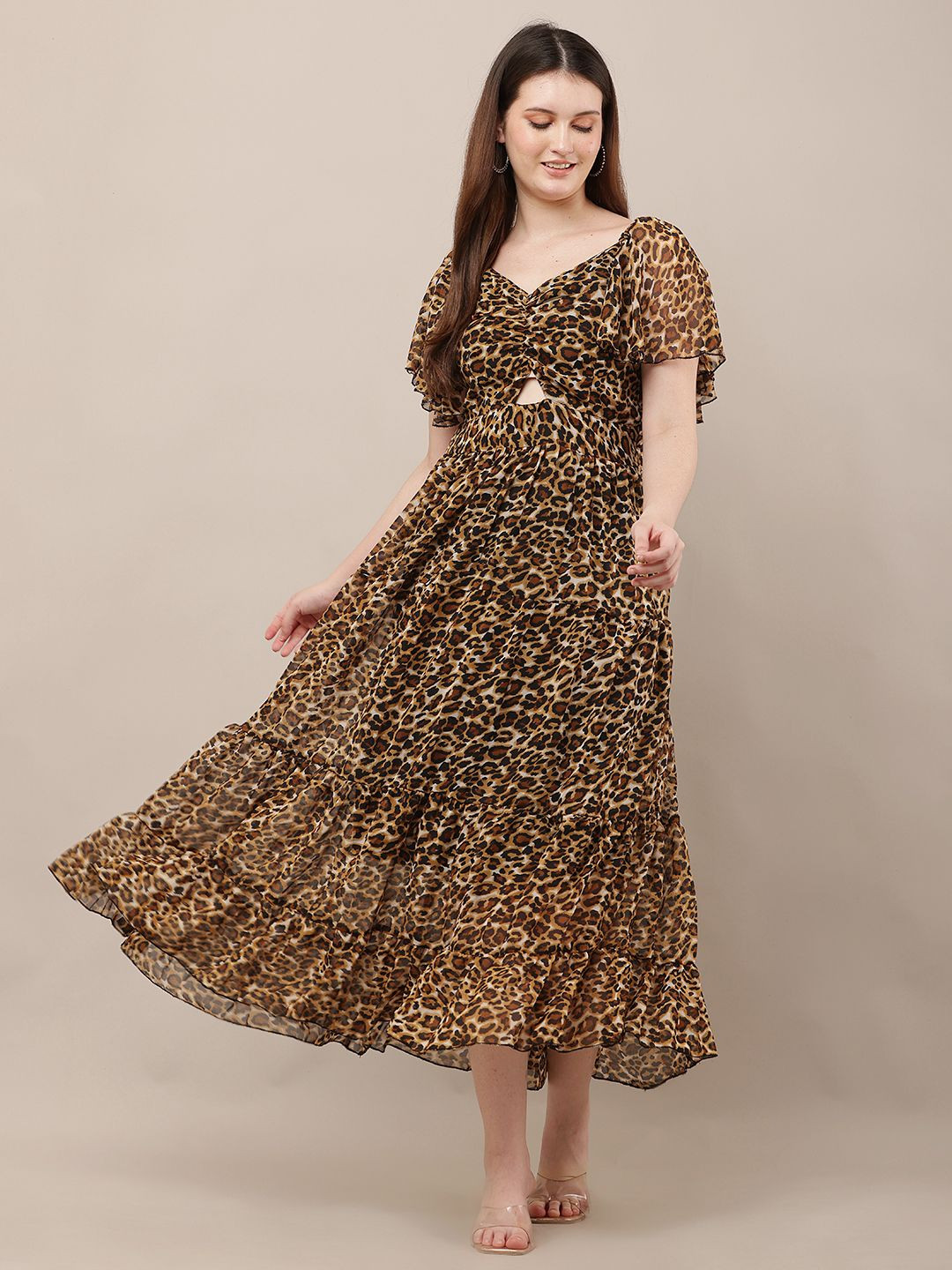 Raabta Fashion Radre Women Animal Print Georgette Fit & Flare Maxi Dress